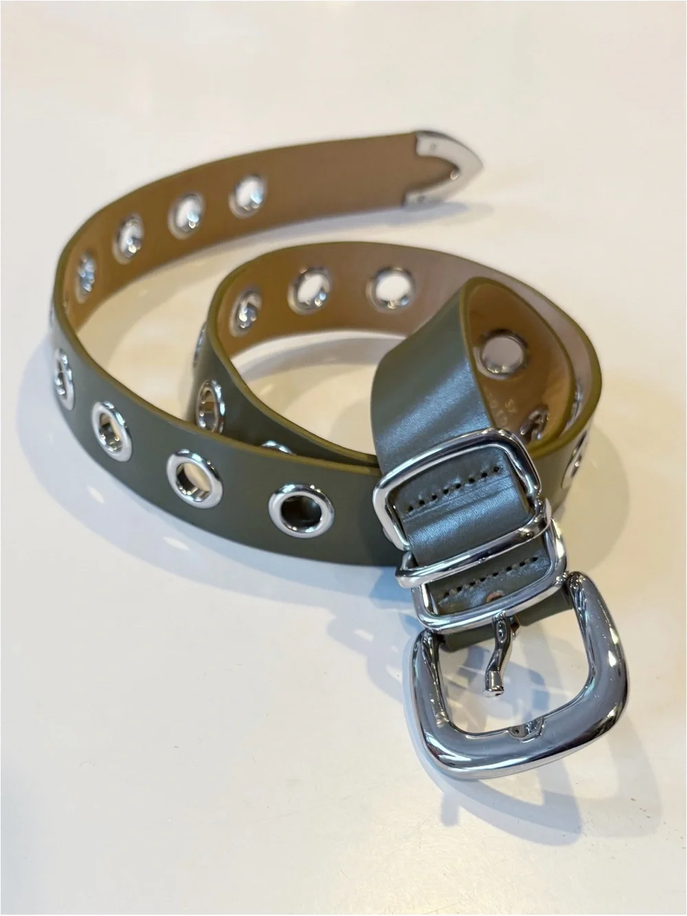 Anthropologie ||  Grommet Moto Belt Olive‎ Green Silver Hardware XS
